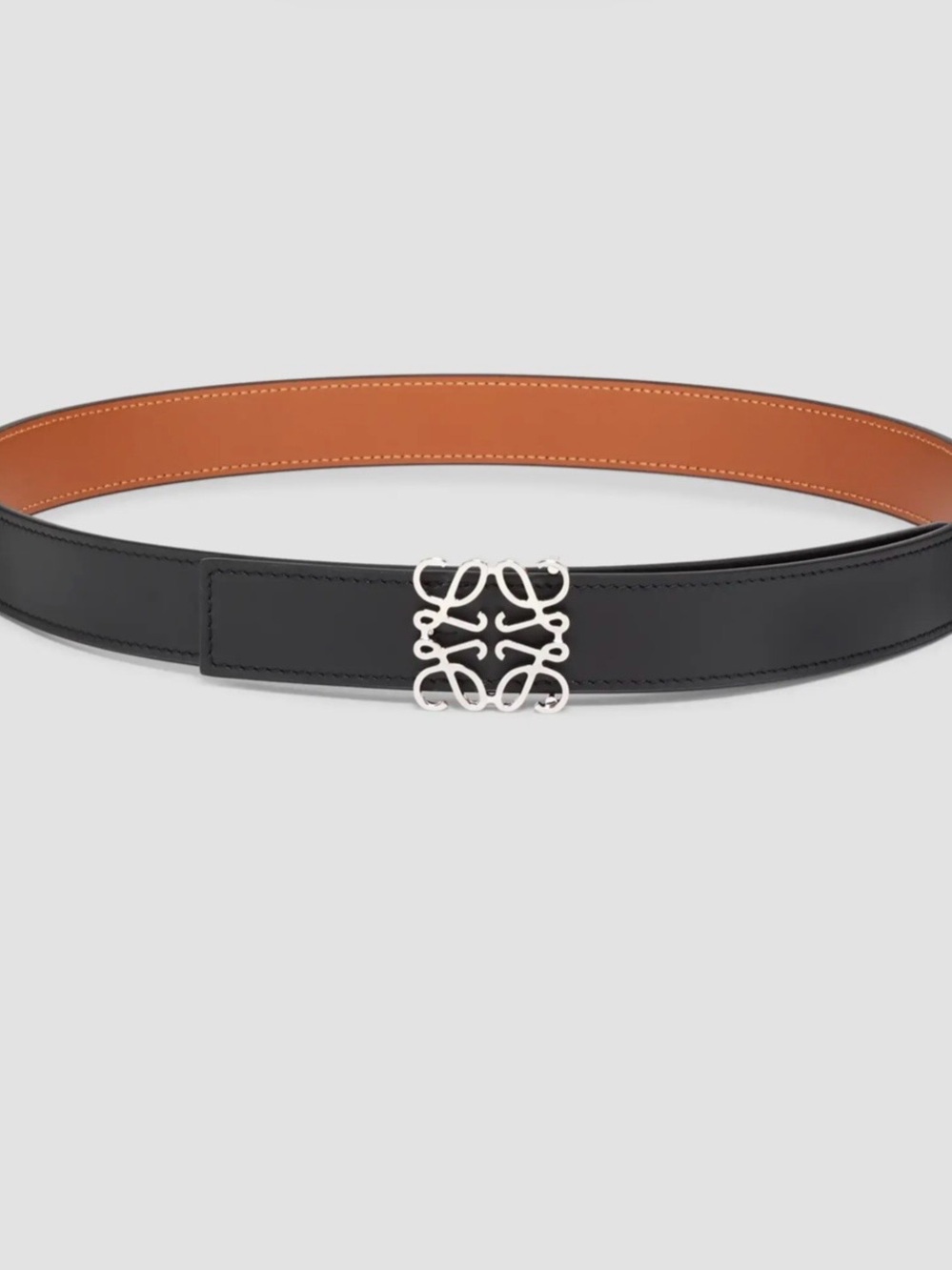 Loewe Black Leather Belt with Silver Anagram Buckle